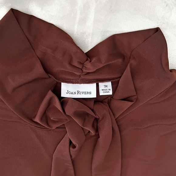 NEW PHOTOS! TIE NECK TOP, BROWN, SIZE 3X, PULL OVER, 3/4 SLEEVES, SPANDEX KNIT, - Picture 9 of 11